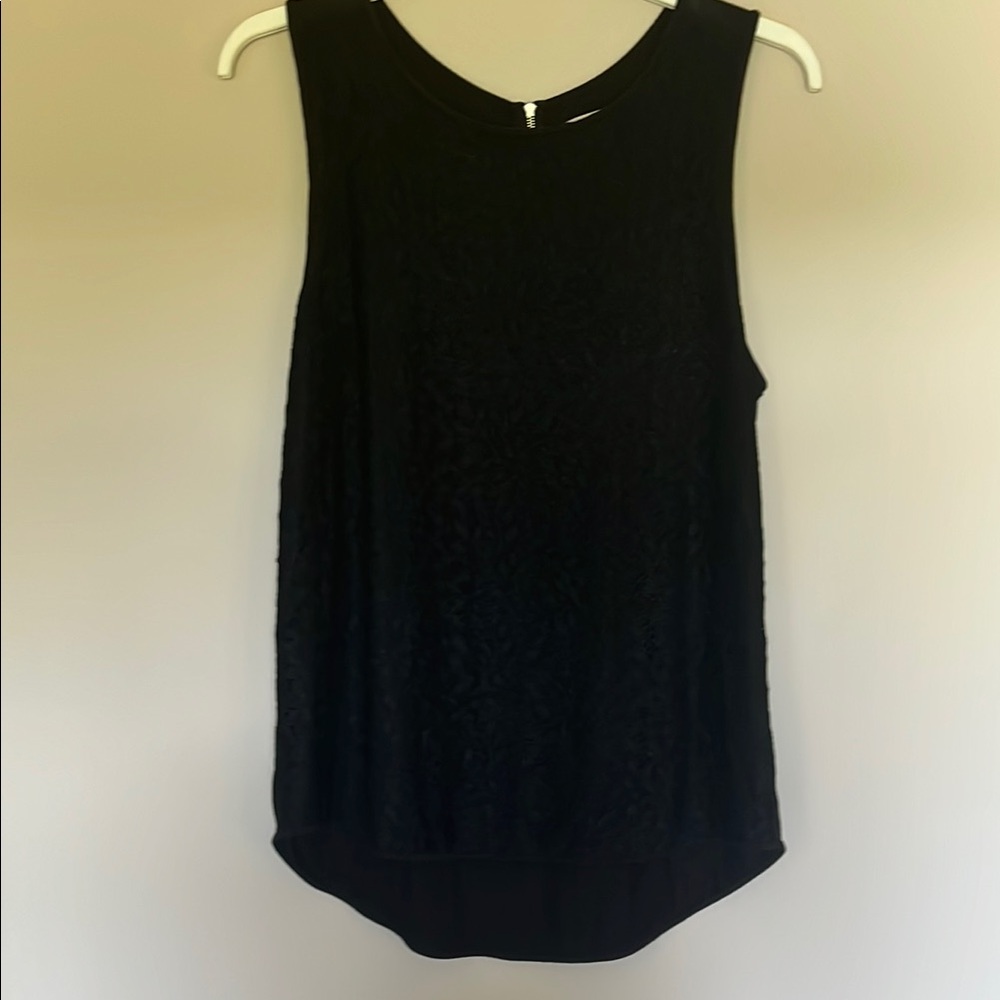LOFT Black Lace Tank Top with Rounded Neckline